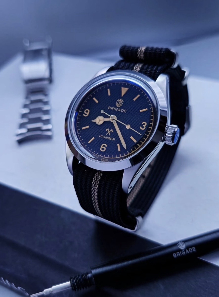 Pioneer Legend Edition featuring Black / Gold Ribbed Nylon Strap. 