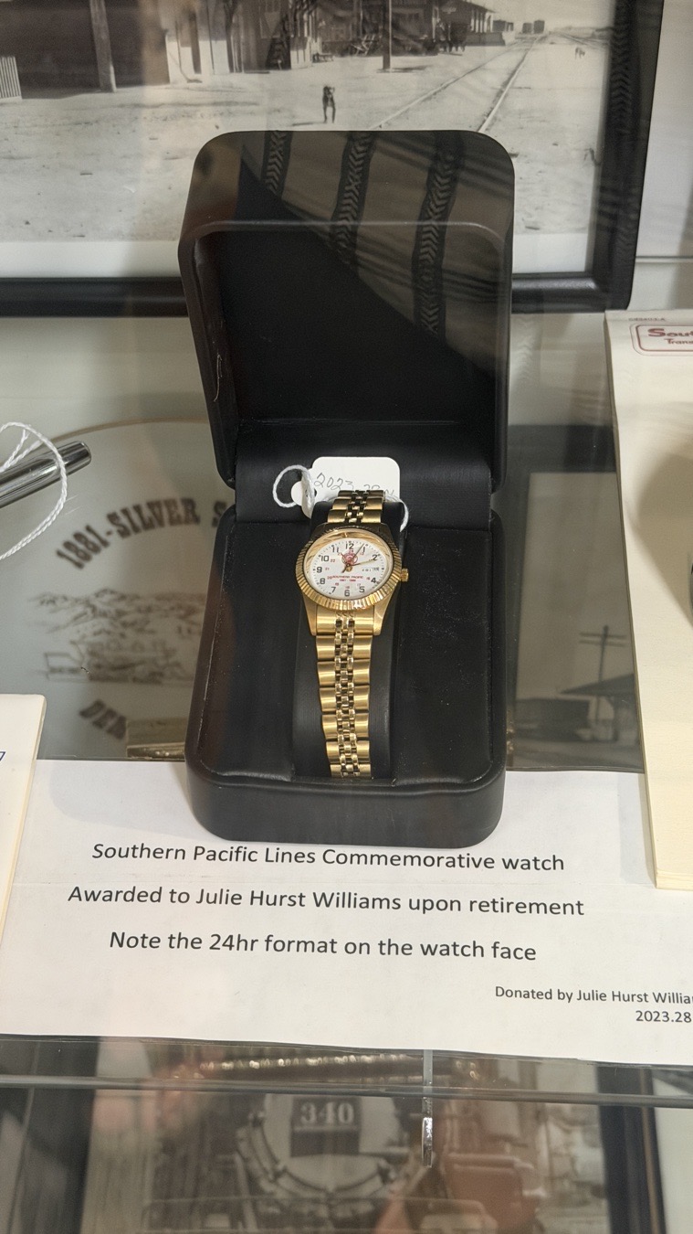 Southern Pacific Lines Commemorative watch
Awarded to Julie Hurst Williams upon retirement. 