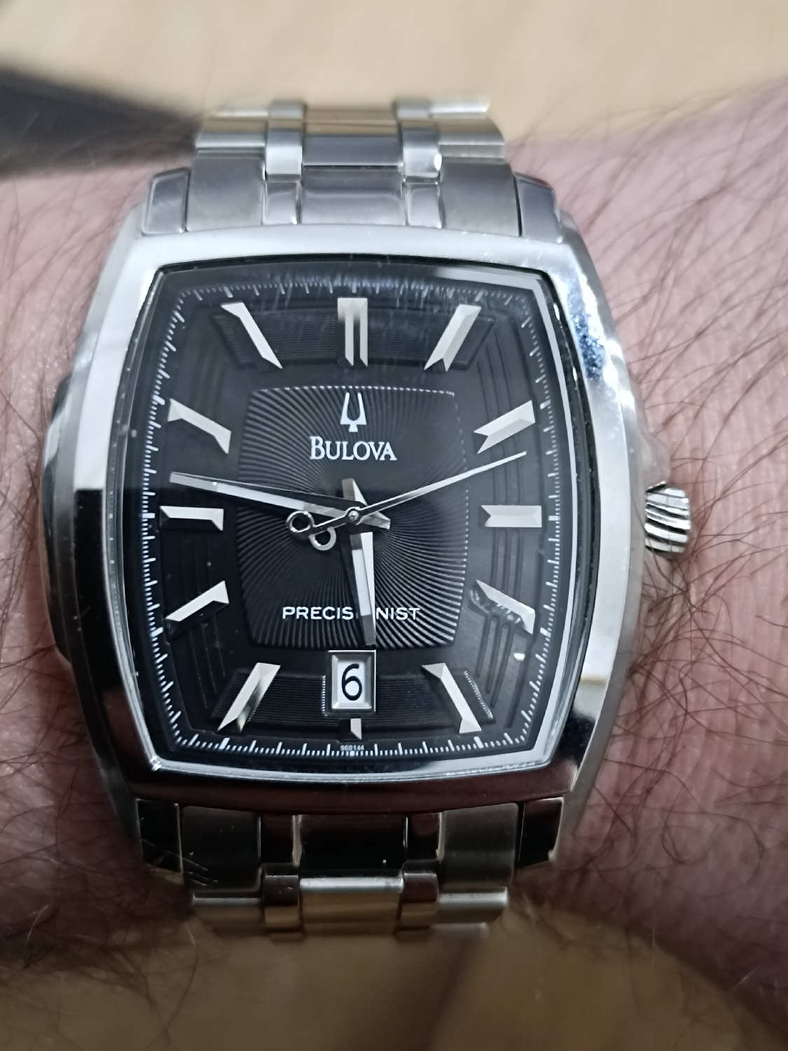 My watch of the day: 
Bulova Precisionist 96B144
Stainless steel 
Water Resistant 30m
C877674
Talking about Bulova, I want the Shelby Racer Chrono. 