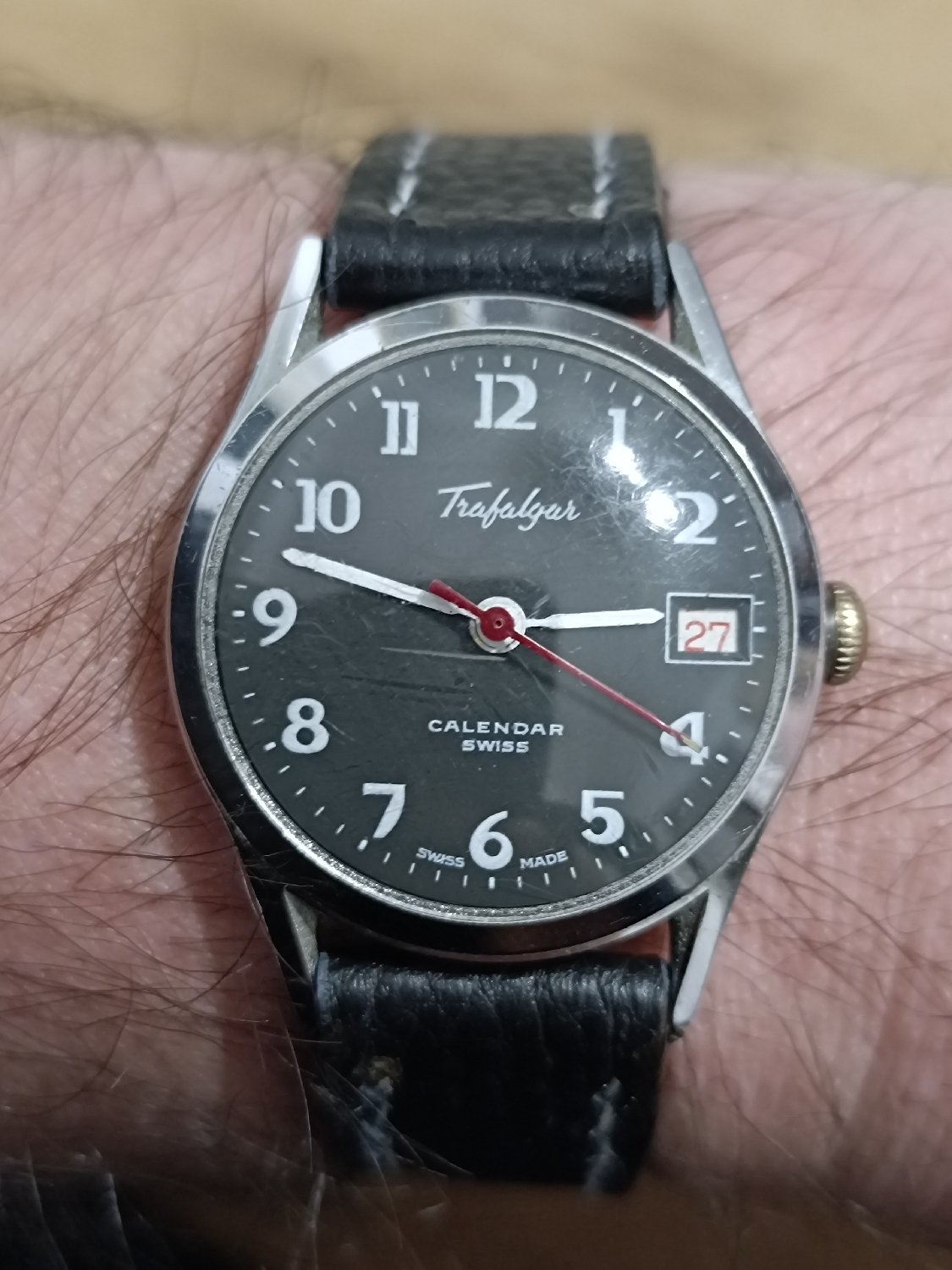 Vintage Trafalgar from the 60's, 70's. 
Of course, one of my handmade straps. 