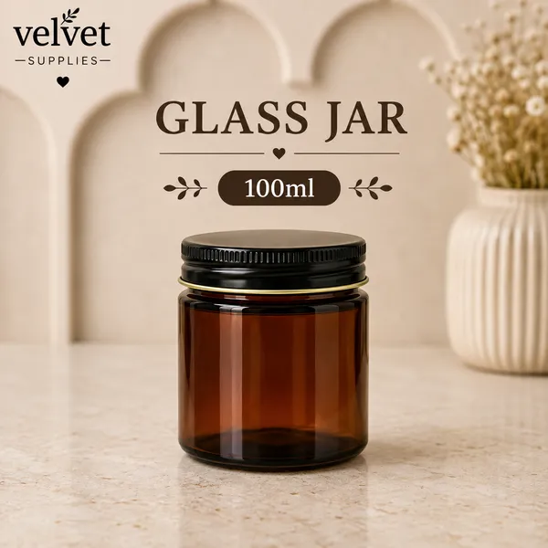 100ML Amber Glass jar with lid - 6PCS