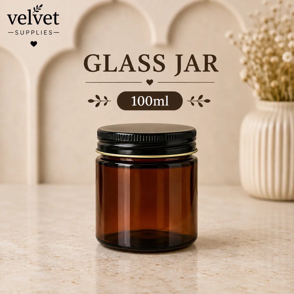 100ML Amber Glass jar with lid - 6PCS