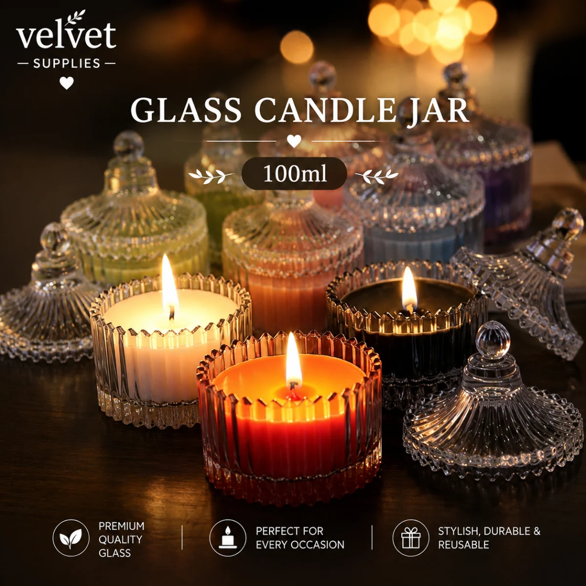 100ML Glass Jar With lid - 6 PCS