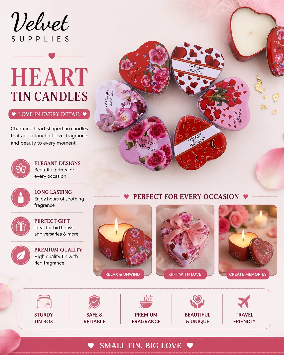 12 Pcs Heart Shape Love Message Tin Jar