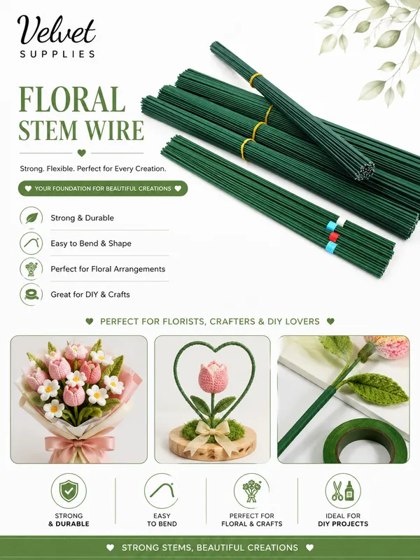 1.5mm Thin Plastic Coated Green Stem Wire 100Gram