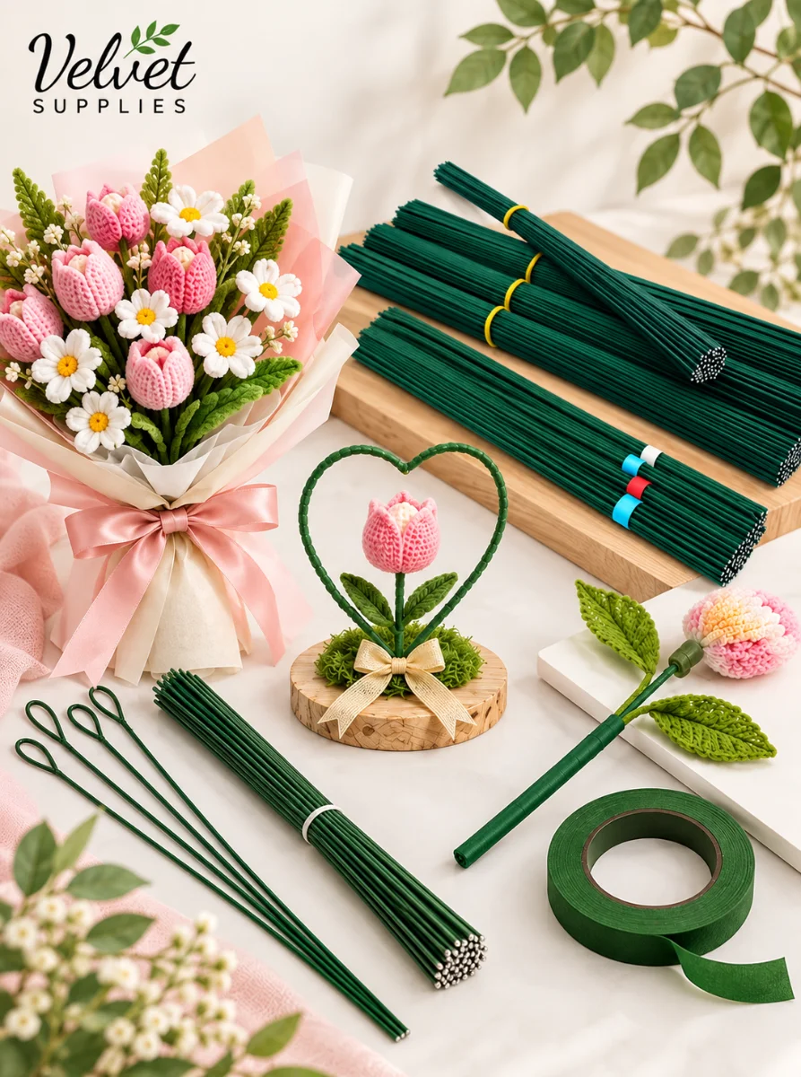 1.5mm Thin Plastic Coated Green Stem Wire 100Gram