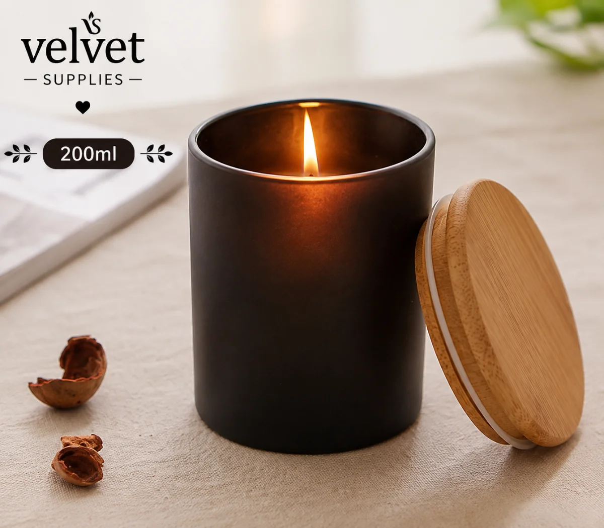 200ML Amber Glass Jar With Wooden Lid - 6PCS
