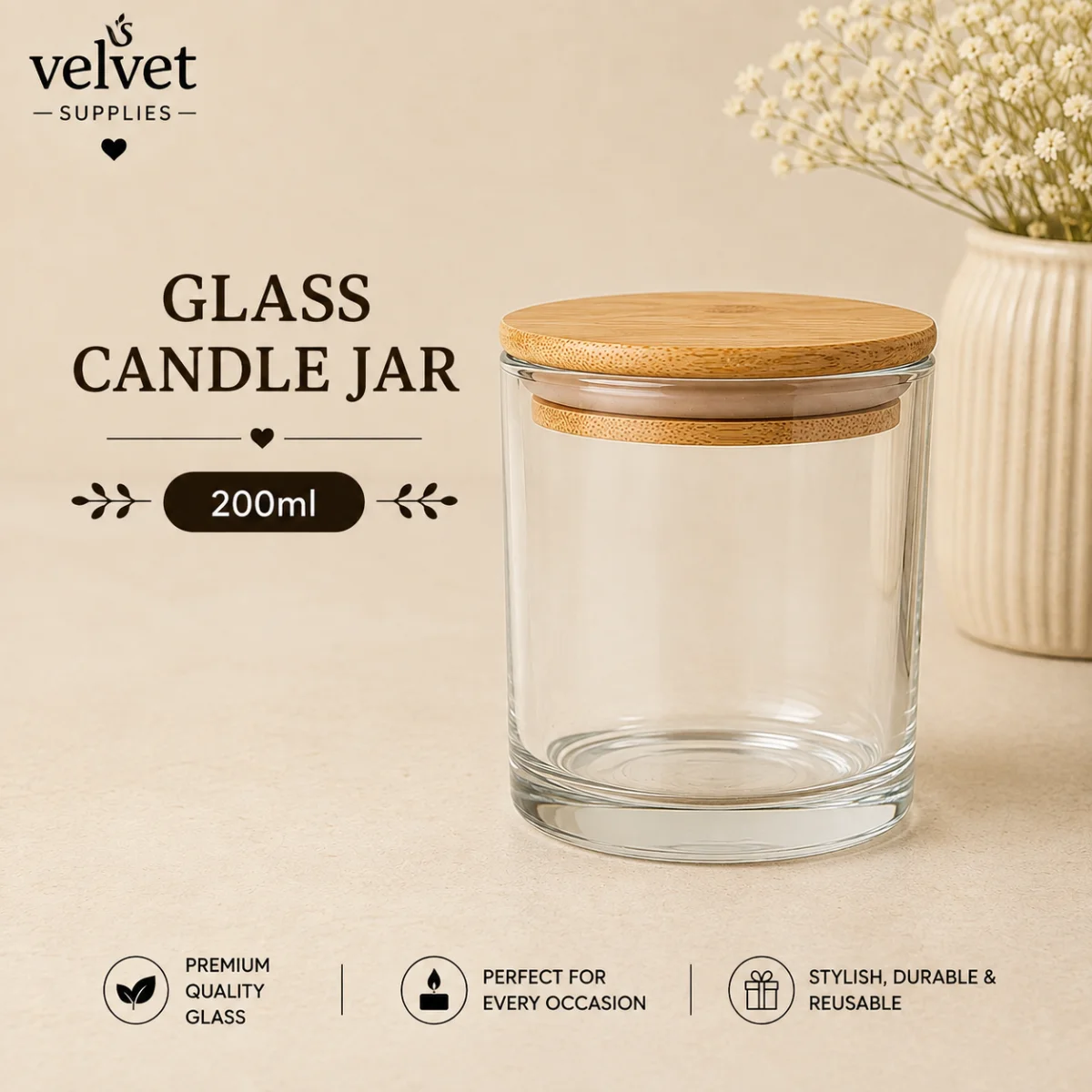 200ML Glass Jar With Wooden Lid - 6 PCS