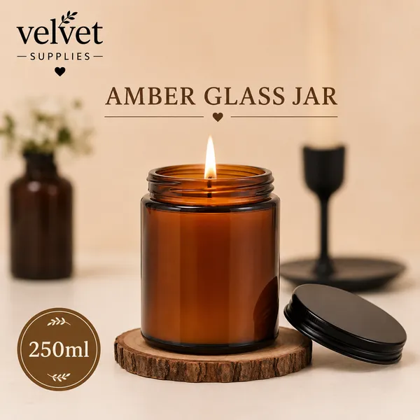 250ML Amber Glass jar with lid - 6 pcs