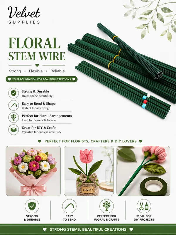 2mm Thick Plastic Coated Green Stem Wire 100Gram