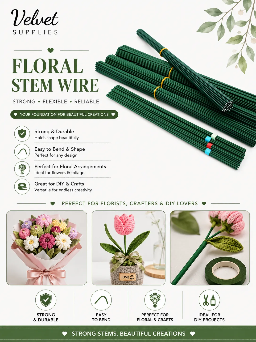2mm Thick Plastic Coated Green Stem Wire 1Kg