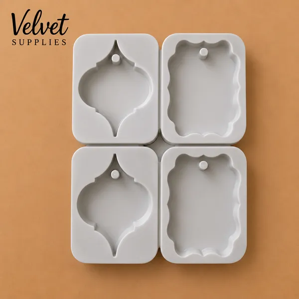 4-Cavity Baroque Arabesque & Wavy Plaque Hanging Tag Mould