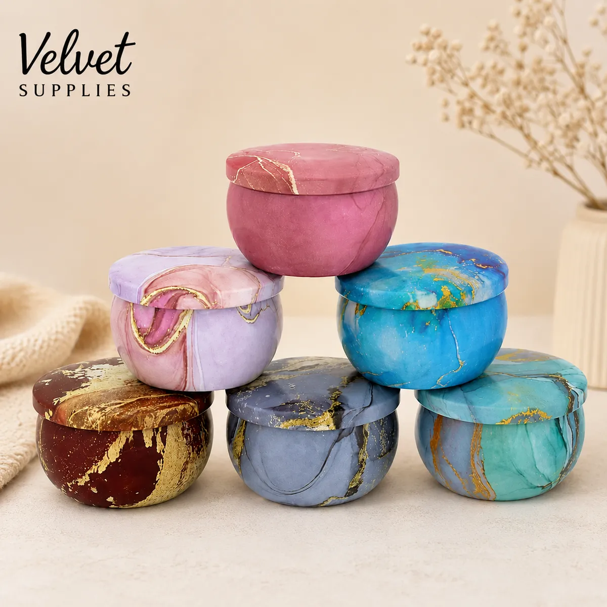 6 Pcs Marble Patten Tin Jar