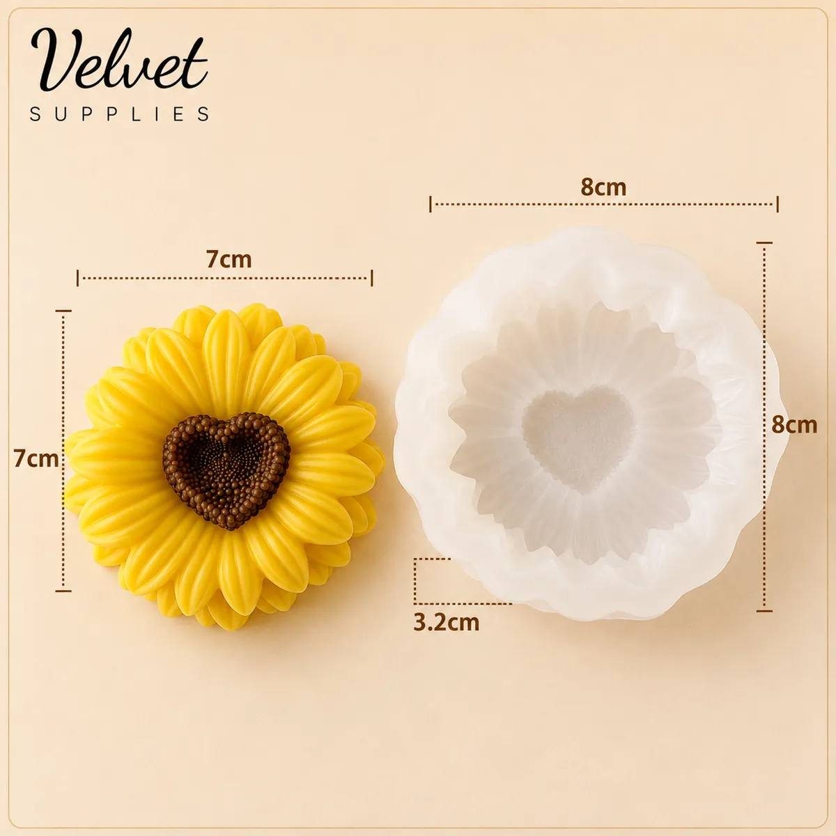  Heart Sunflower Silicone Mould