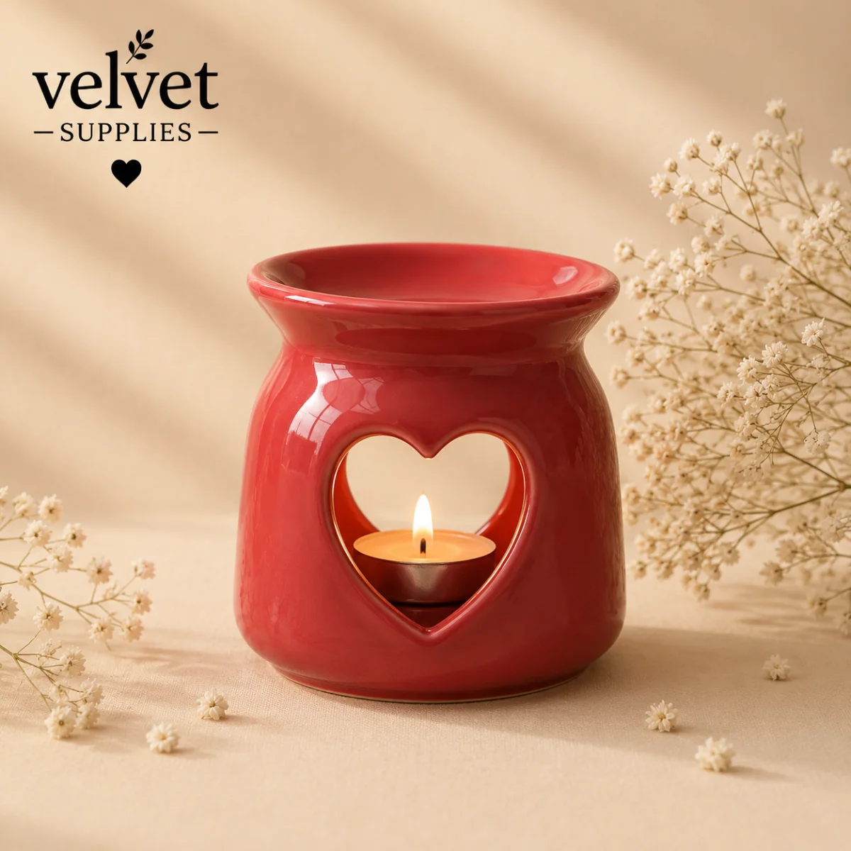  Mini Heart Cutout Design Ceramic Candle Diffuser - 1 PC