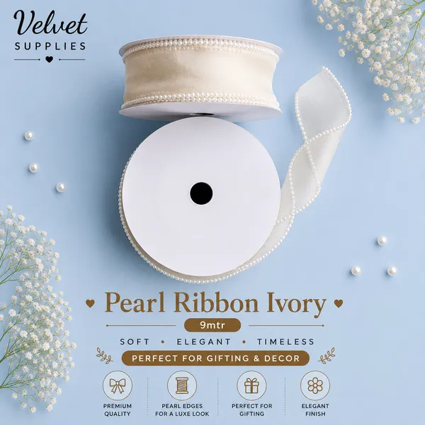 Pearl Ribbon Off White 9mtr