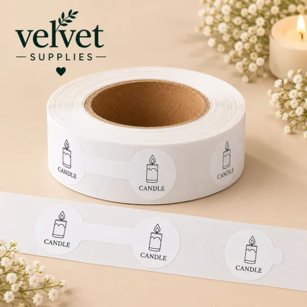 Round Candle Label Sticker Roll – White