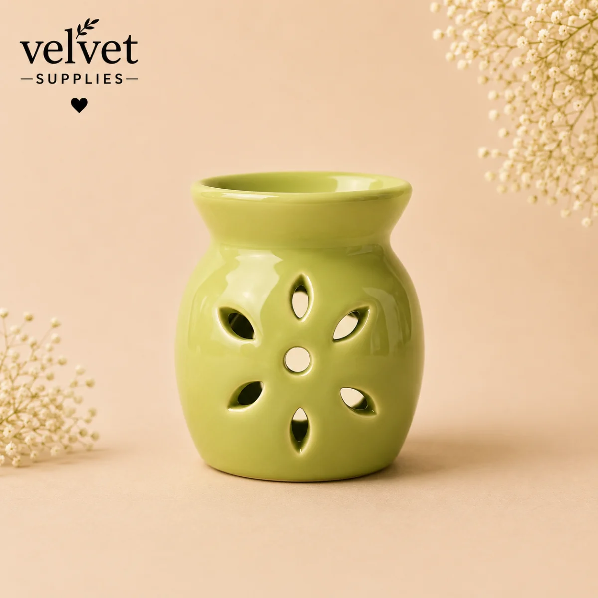 Small Matki Shape Flower Cutout Design Ceramic Candle Diffuser - 1 PC