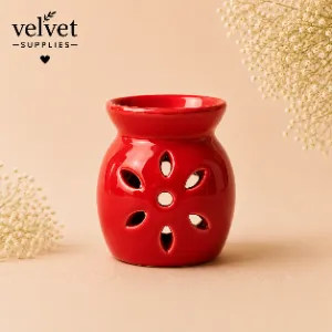 Small Matki Shape Flower Cutout Design Ceramic Candle Diffuser - 1 PC RED