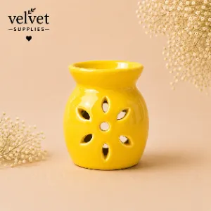Small Matki Shape Flower Cutout Design Ceramic Candle Diffuser - 1 PC YELLOW