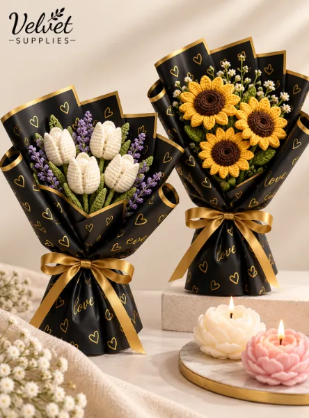 Valentine's Day Waterproof Flower Wrapping Paper-Black