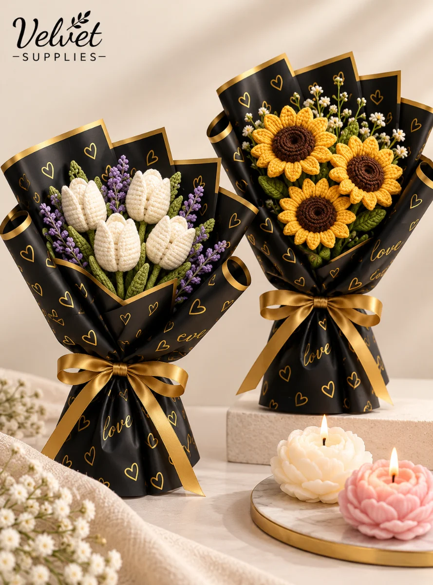 Valentine's Day Waterproof Flower Wrapping Paper-Black