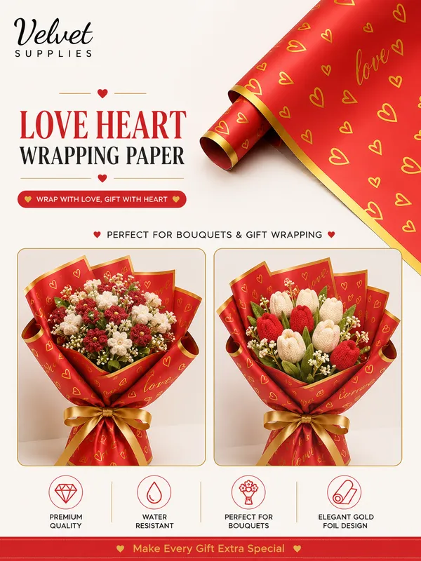 Valentine's Day Waterproof Flower Wrapping Paper-Red