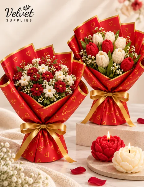 Valentine's Day Waterproof Flower Wrapping Paper-Red