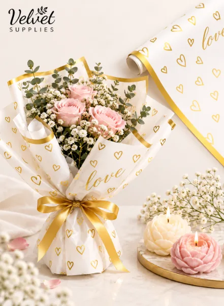 Valentine's Day Waterproof Flower Wrapping Paper- white