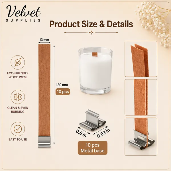 Wooden Wick 1mm Thick With Metal Holder - 1.3 X 13 / 10Set/Pkt