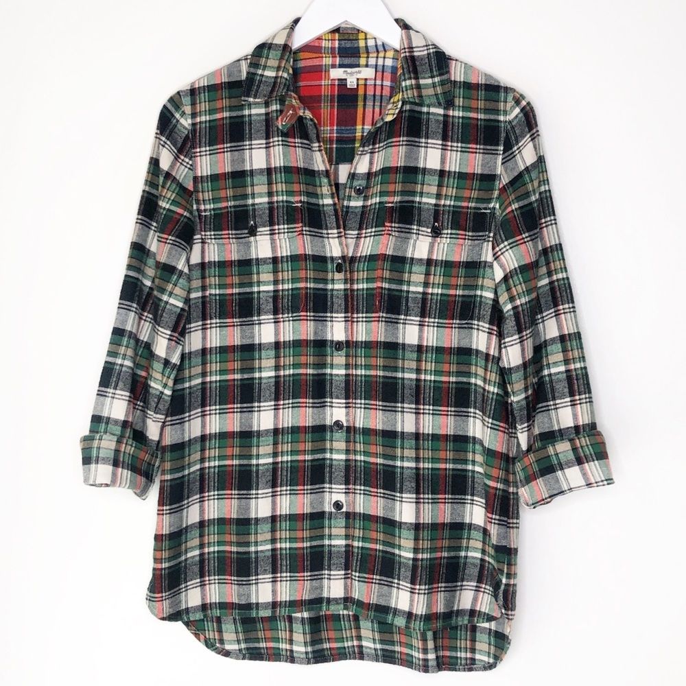 MADEWELL Green & Red Long Sleeve Button Up Flannel | eBay