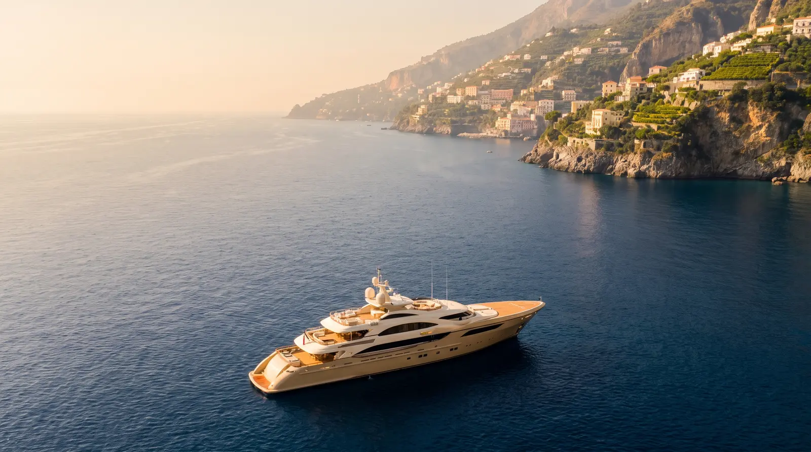 Superyacht anchored beneath the pastel cliffs of the Amalfi Coast