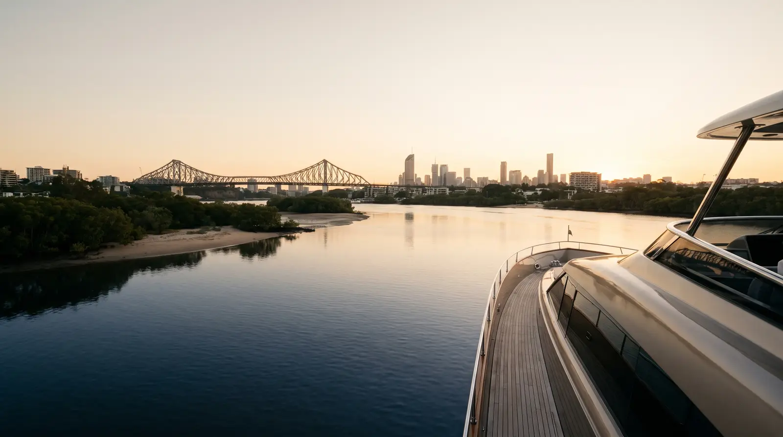Motor yacht on the Brisbane River near the Story Bridge