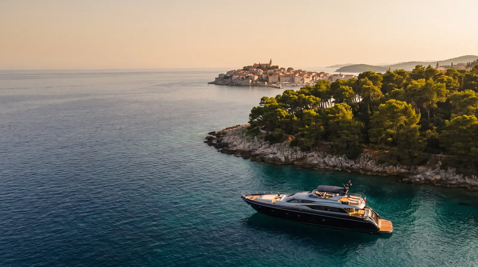 Yacht anchored in a cove near Hvar