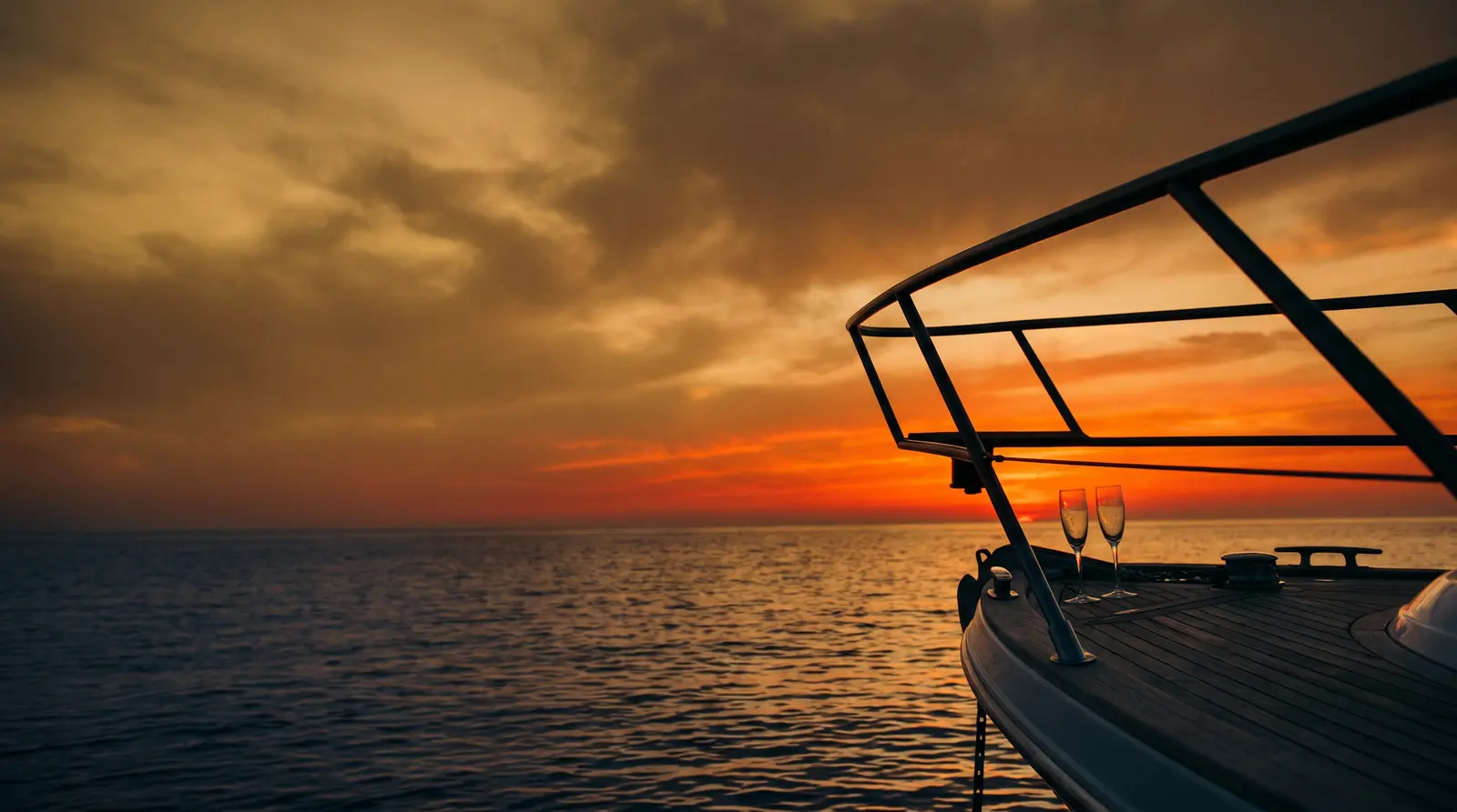 Yacht bow at sunset