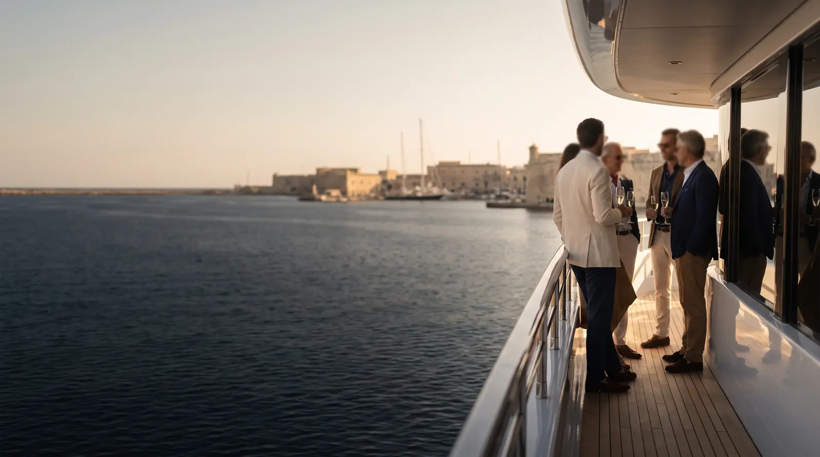 Corporate guests on a superyacht aft deck