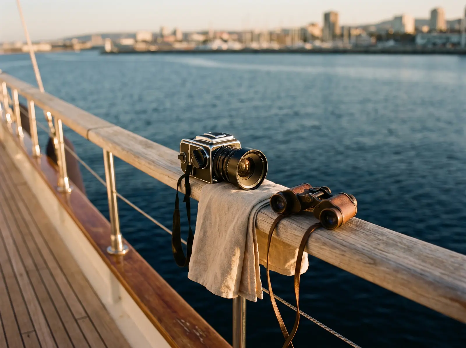 Camera on a yacht rail ready for a photographer