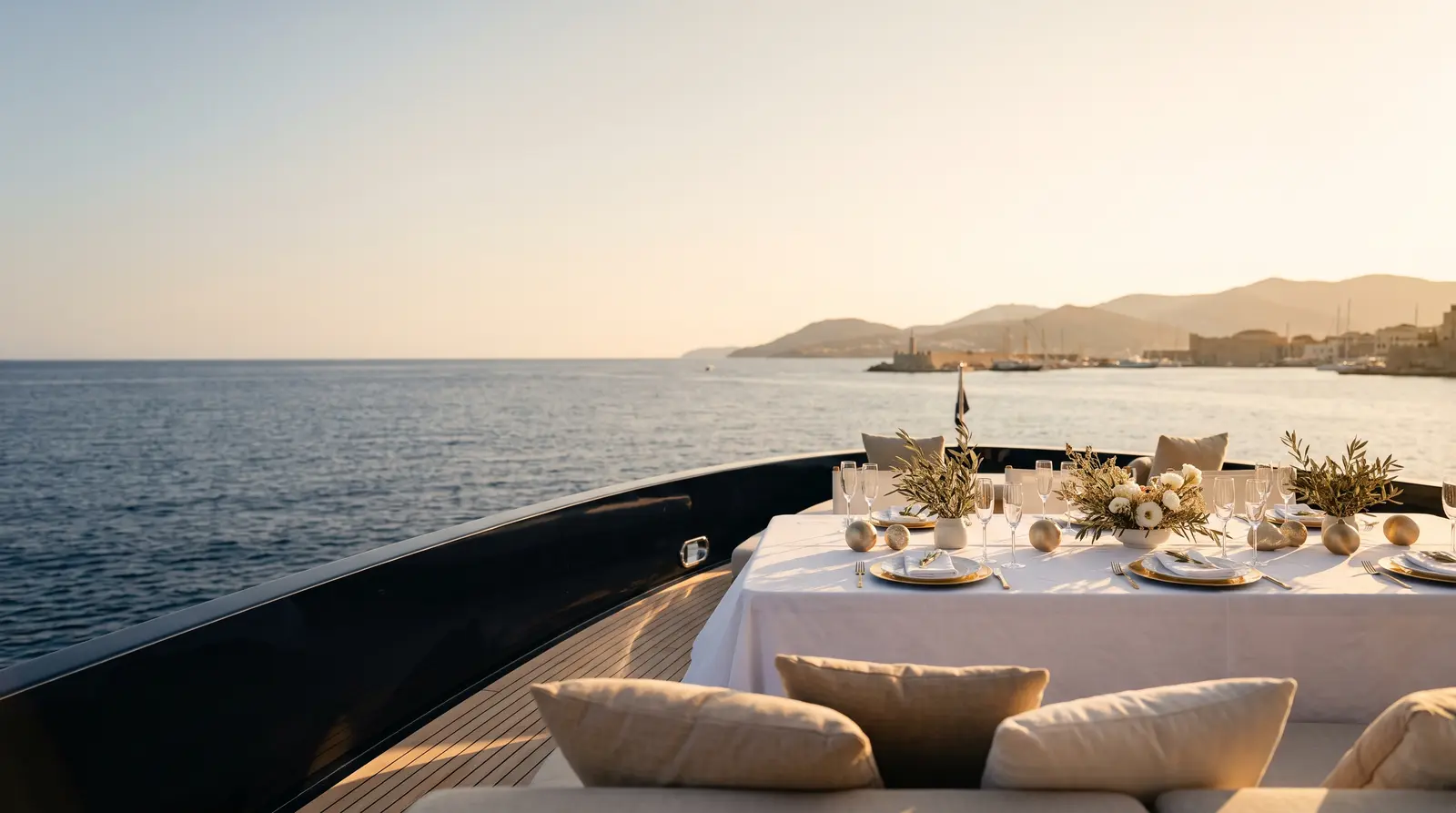Festive summer lunch on a yacht