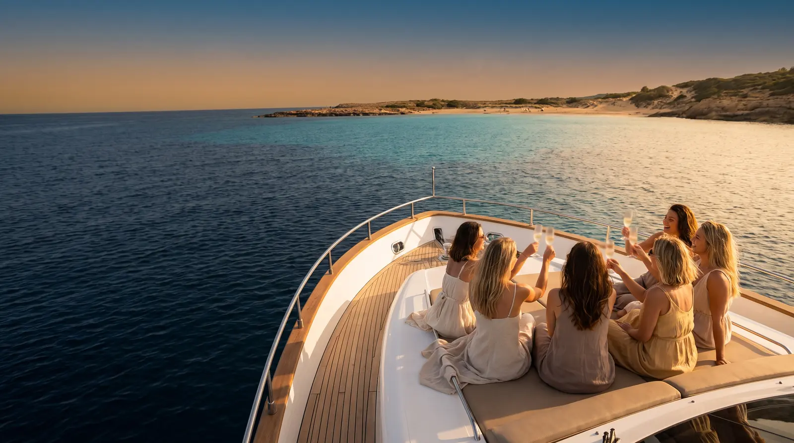 Hens party on the bow of a yacht