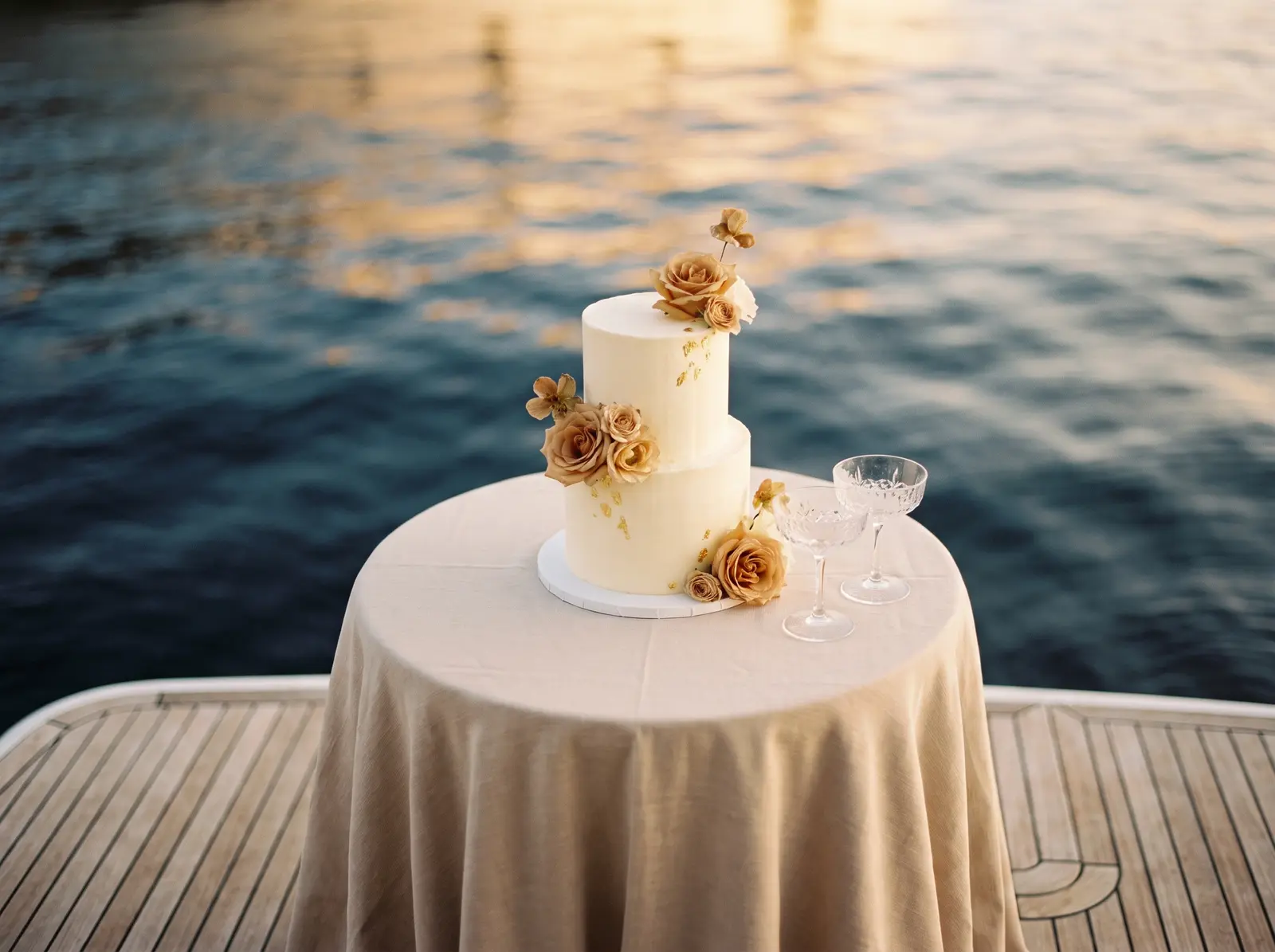 Celebration cake on a yacht deck