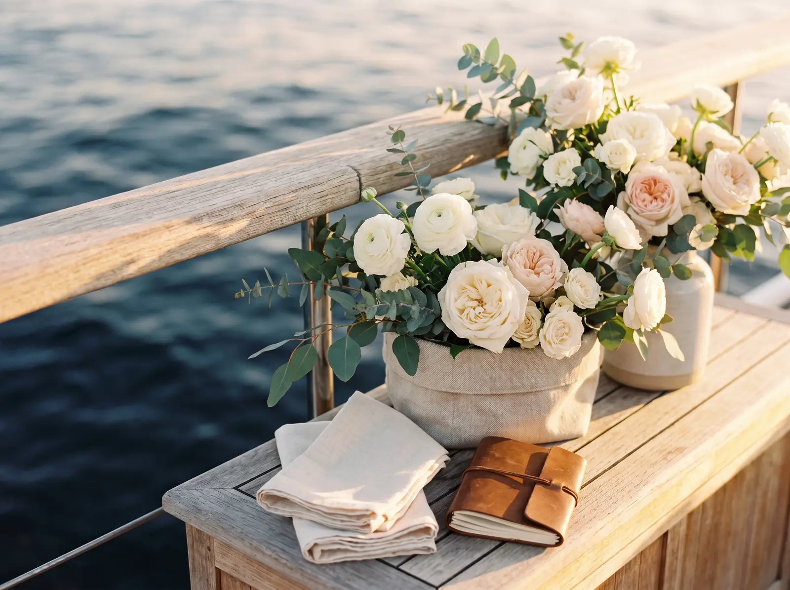 Floral styling along a yacht rail