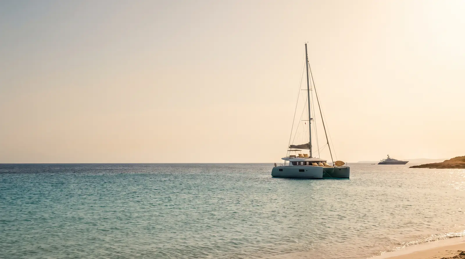 Catamaran over the shallows of Formentera