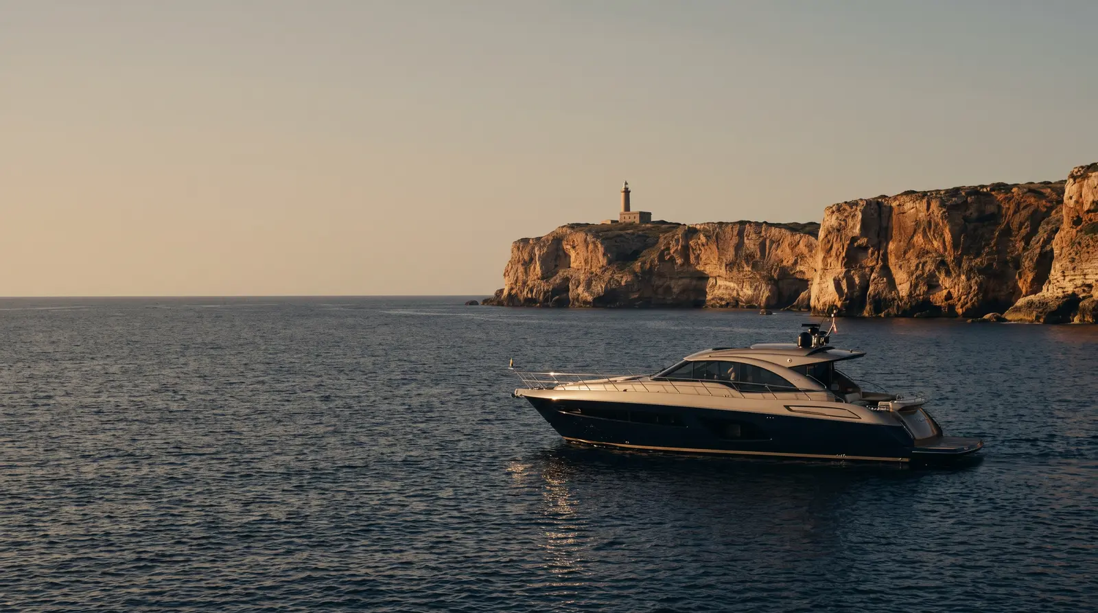 Yacht cruising beneath coastal cliffs
