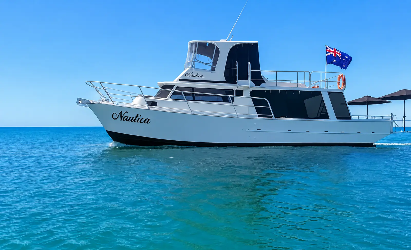 Nautica boat cruising the open sea