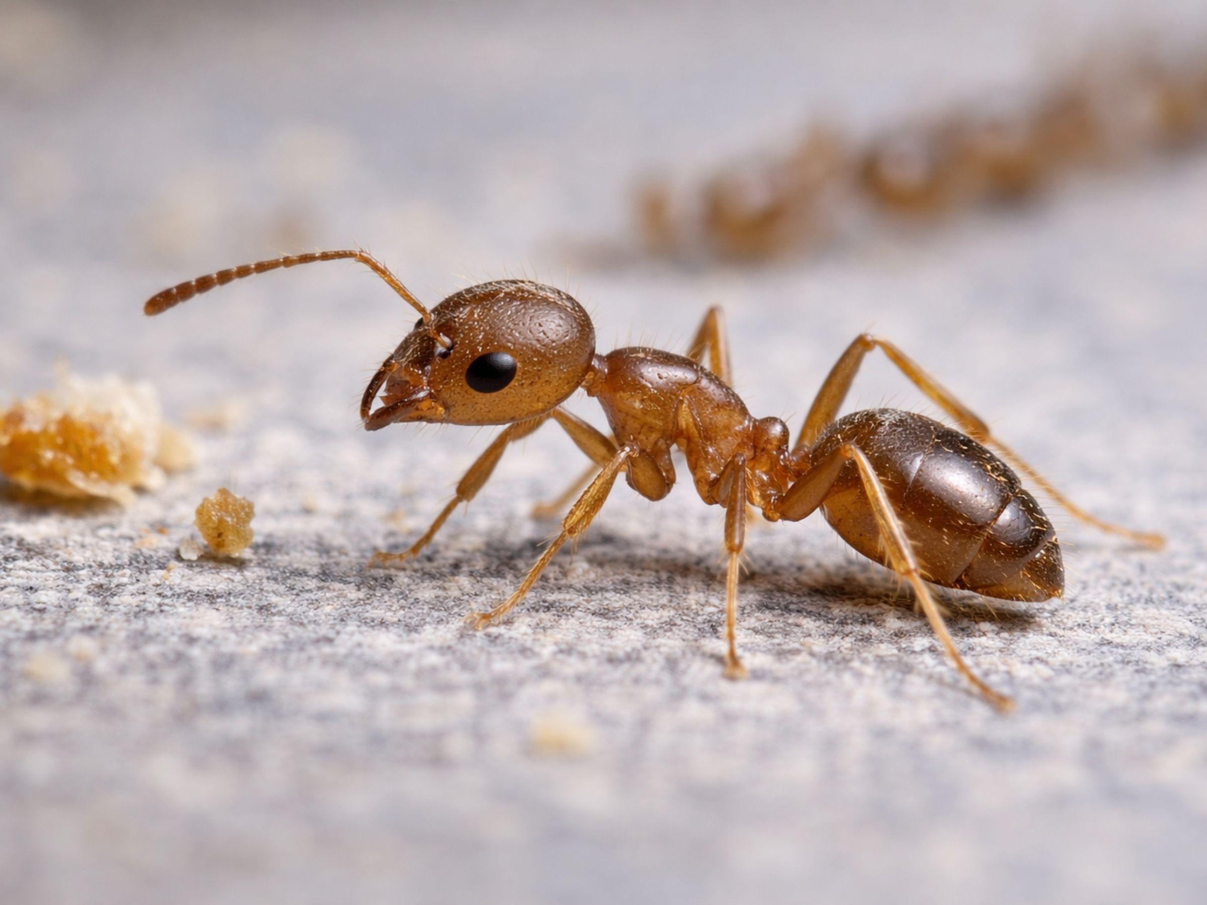 Argentine ant (Linepithema humile) — common South African pest ant, light to dark brown, trail-forming.