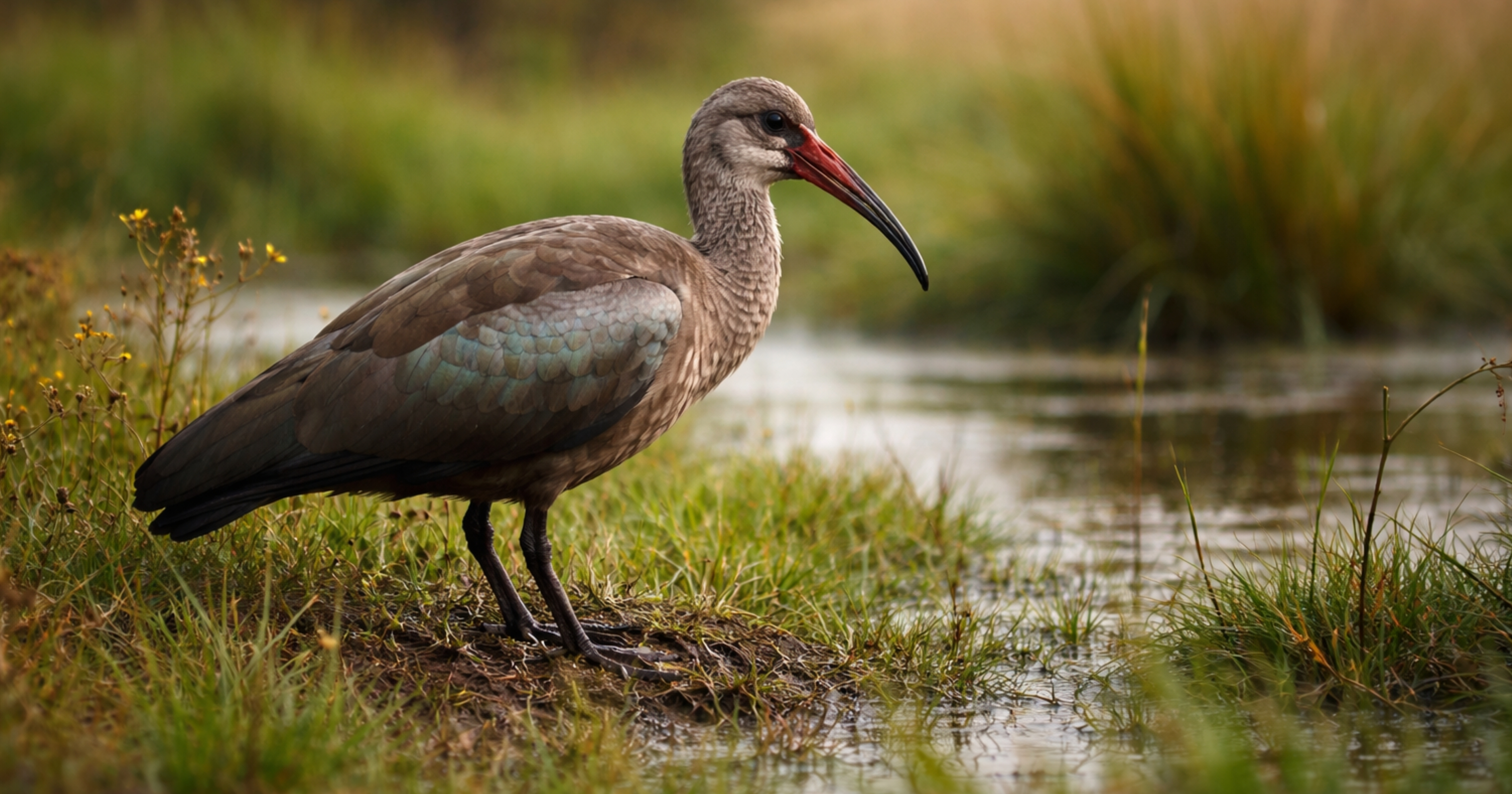 Hadeda ibis (Bostrychia hagedash) — identification reference; common on lawns and roofs in South Africa