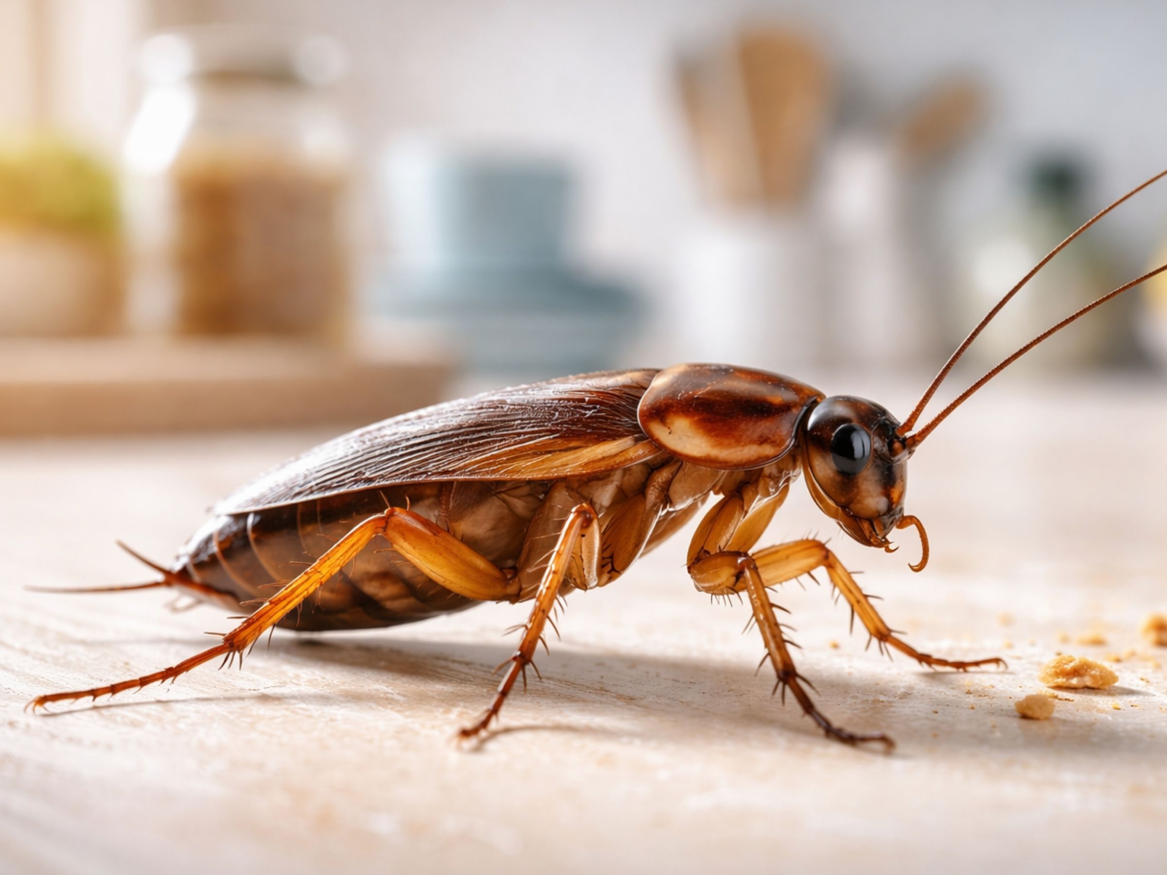 Cockroach on a table—German cockroach identification, kitchen pest close-up