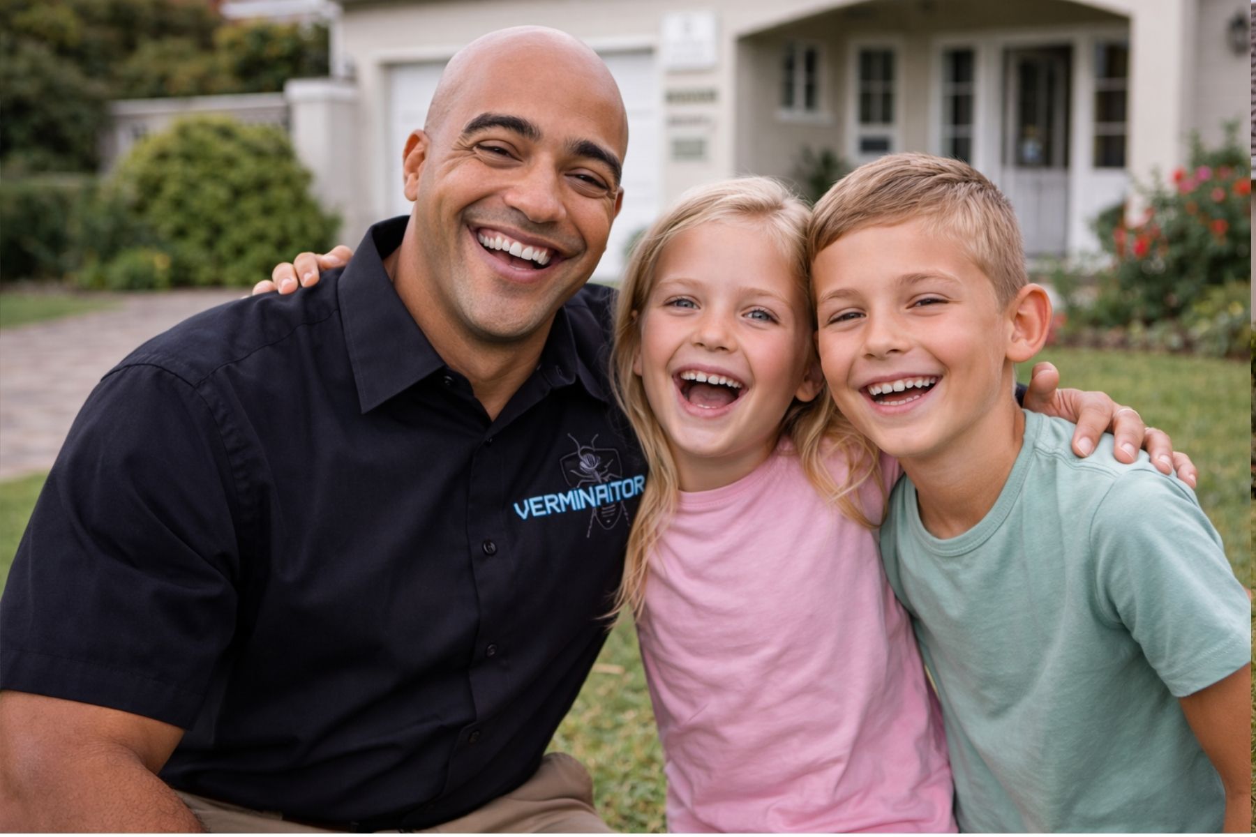 Verminator technician with children — trusted pest control for Sandton and northern Johannesburg