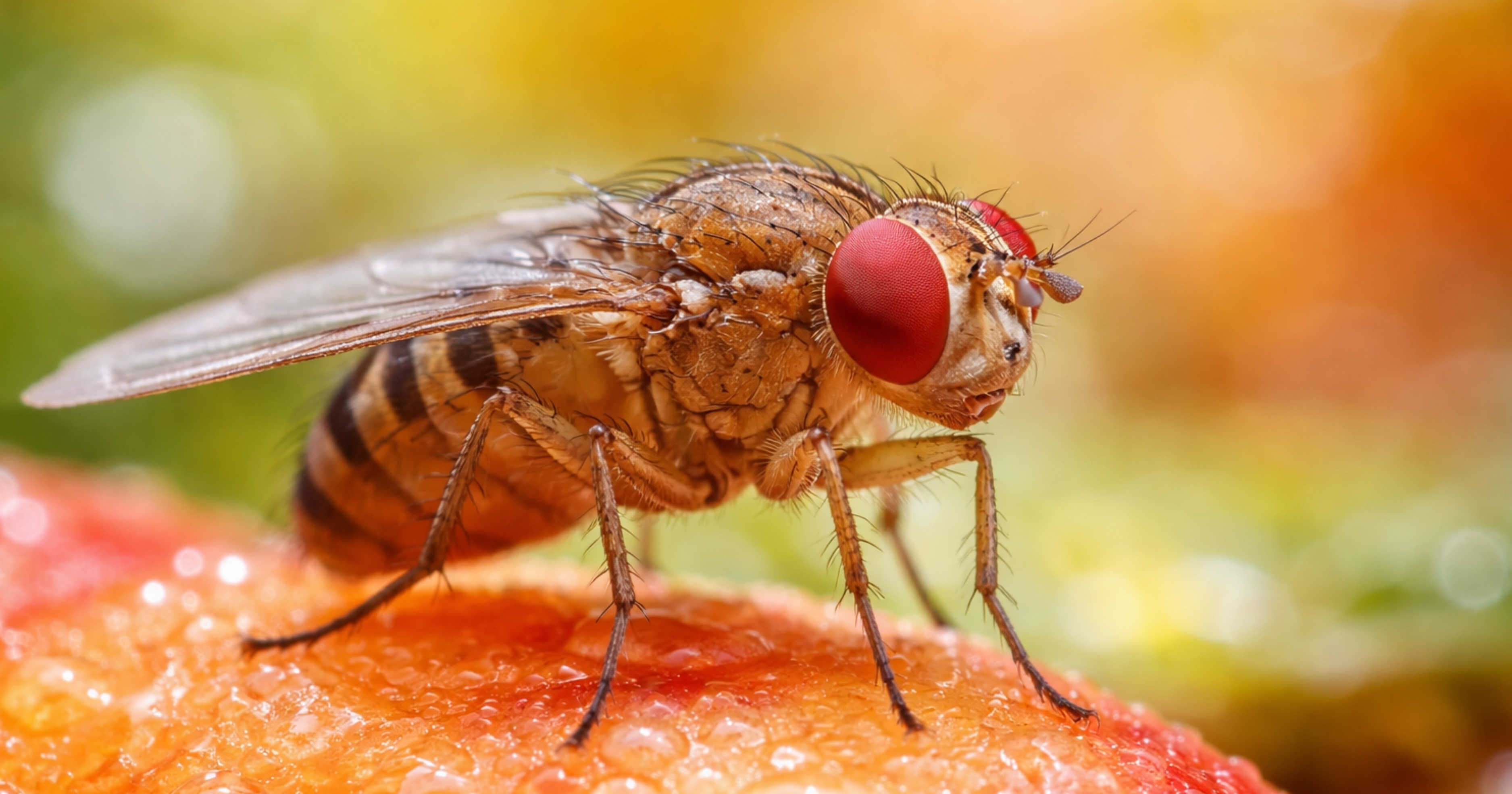 Fruit fly (Drosophila melanogaster) — small tan fly, red eyes; fermenting fruit and drain identification in South Africa