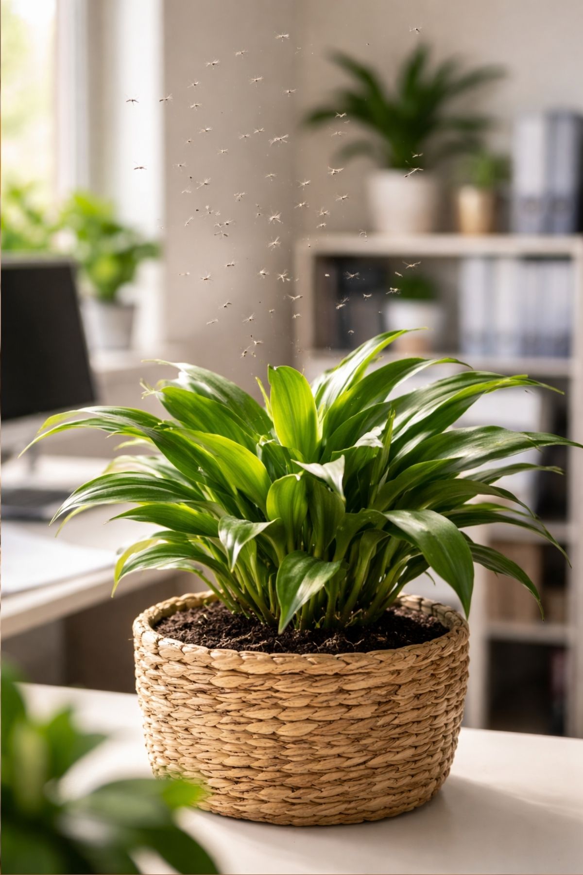 Midge on vegetation—swarming midges, gnats, and small flying nuisance insects outdoors